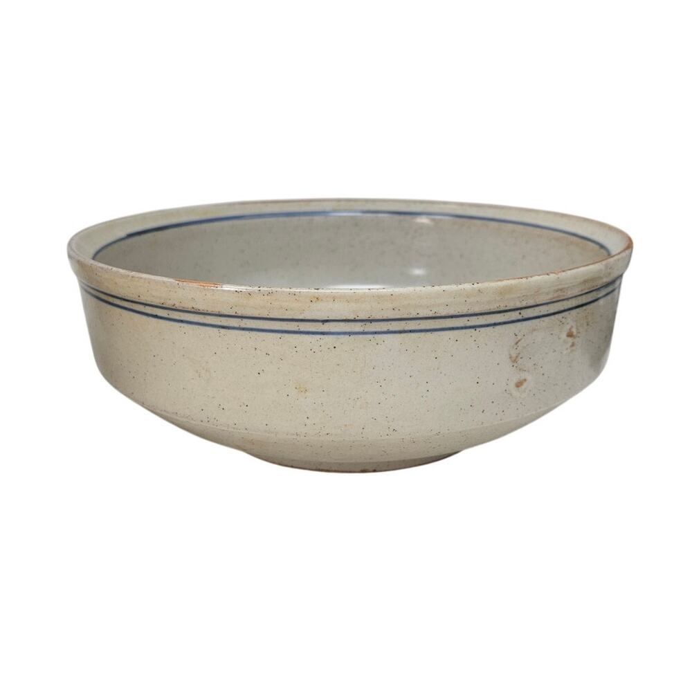 Vintage 70s Iron Mountain Stoneware Serving Bowl Huckleberry Blue Ring Earthy